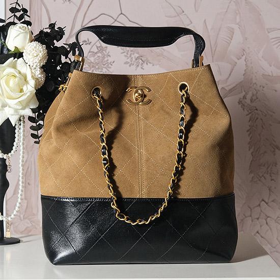 Chanel Suede Shopping Bag Camel AS5635