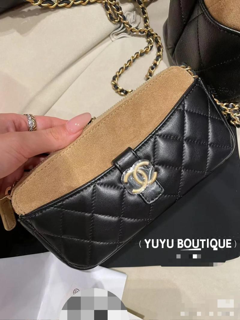 Chanel Zipped Phone Holder with Chain Beige AP4743