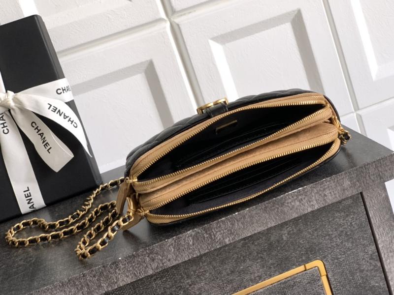 Chanel Zipped Phone Holder with Chain Beige AP4743