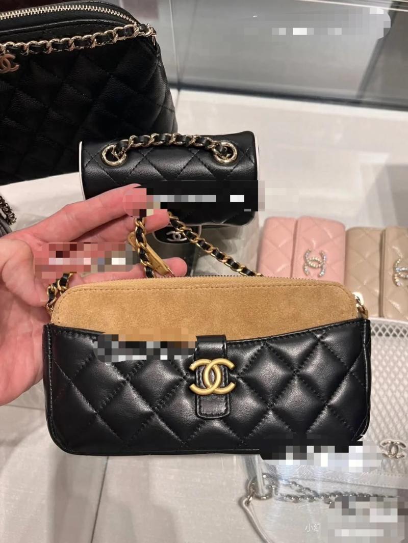 Chanel Zipped Phone Holder with Chain Beige AP4743