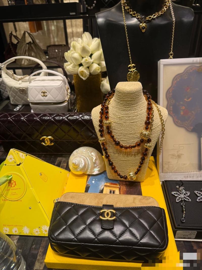 Chanel Zipped Phone Holder with Chain Beige AP4743