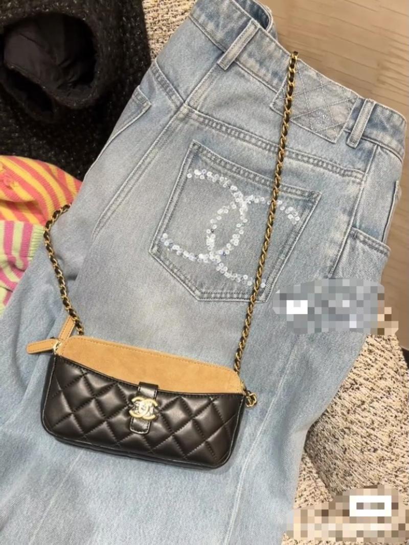 Chanel Zipped Phone Holder with Chain Beige AP4743