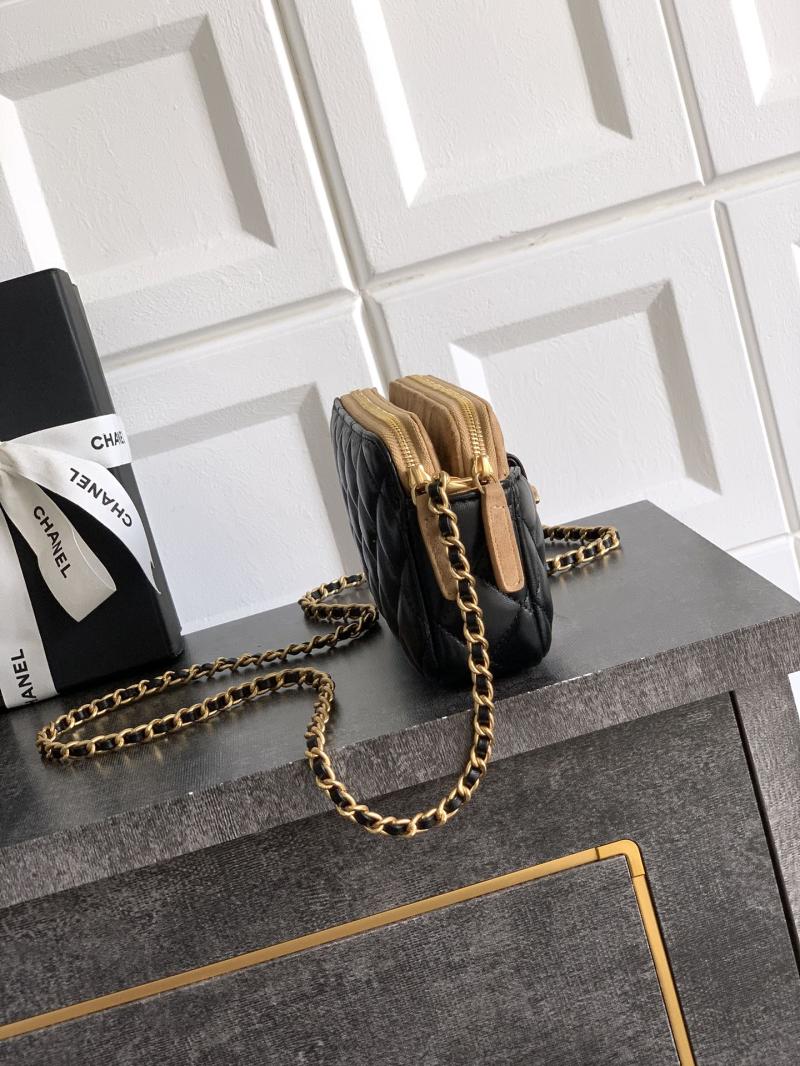 Chanel Zipped Phone Holder with Chain Beige AP4743