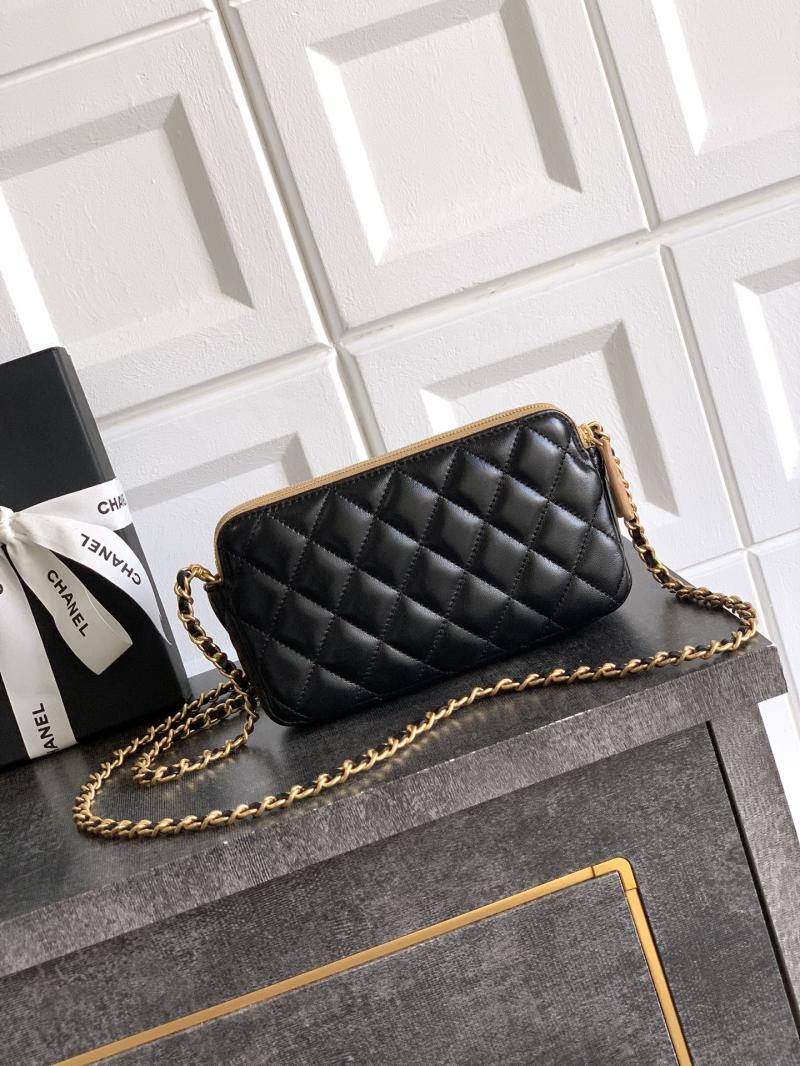 Chanel Zipped Phone Holder with Chain Beige AP4743