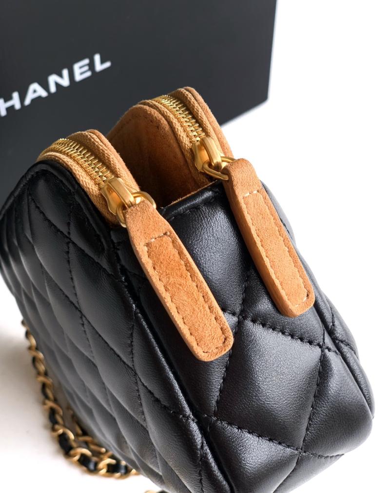 Chanel Zipped Phone Holder with Chain Beige AP4743