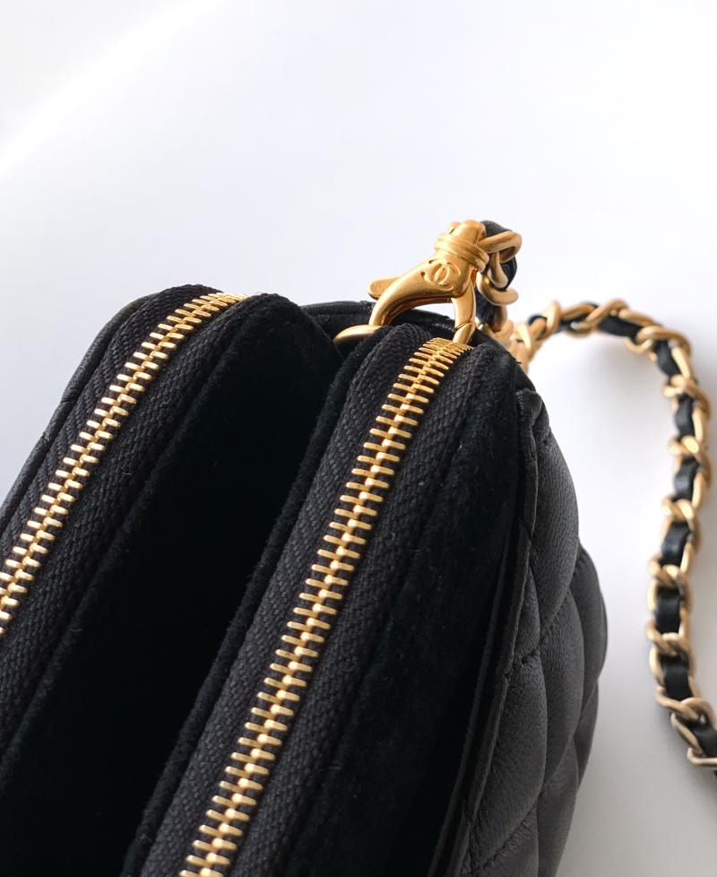 Chanel Zipped Phone Holder with Chain Black AP4743
