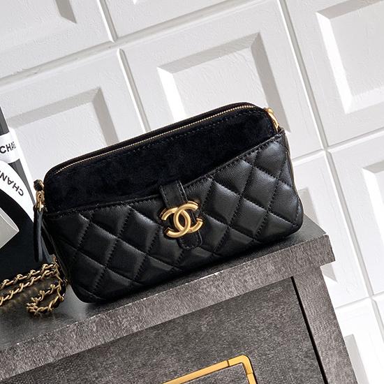 Chanel Zipped Phone Holder with Chain Black AP4743