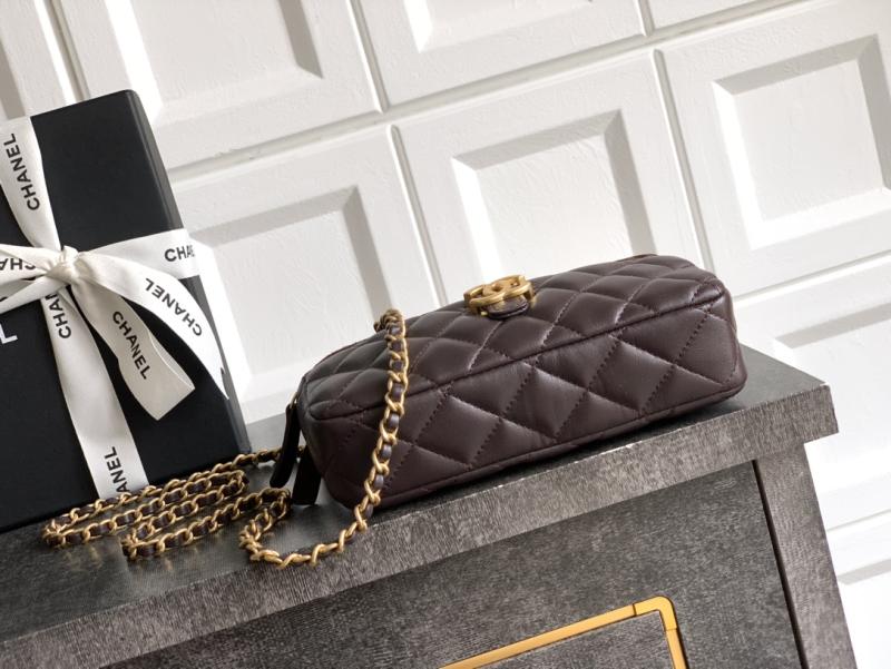 Chanel Zipped Phone Holder with Chain Dark Brown AP4743