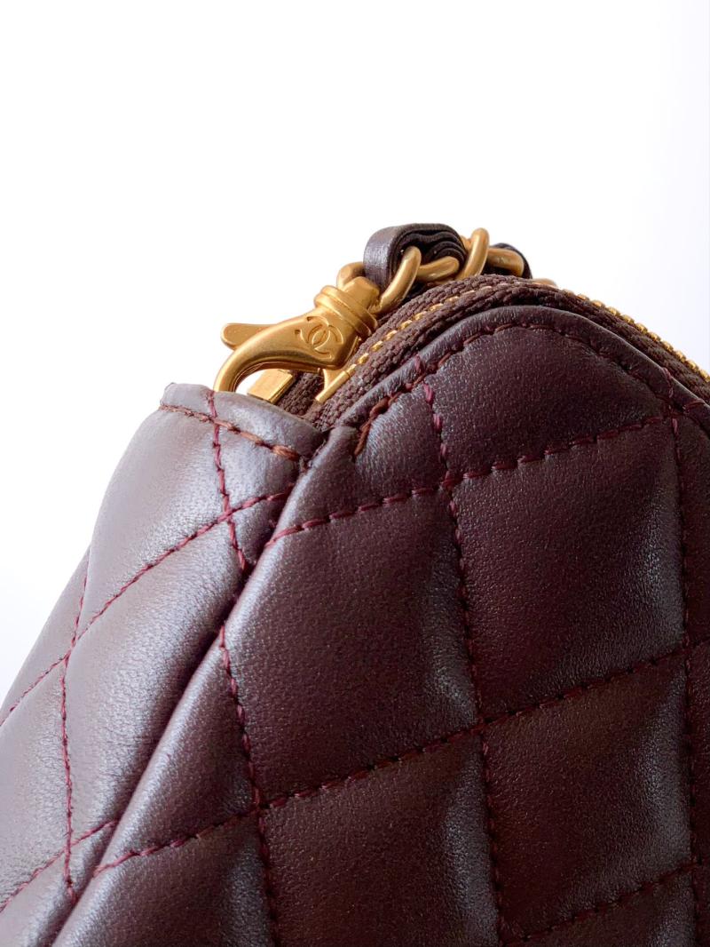 Chanel Zipped Phone Holder with Chain Dark Brown AP4743