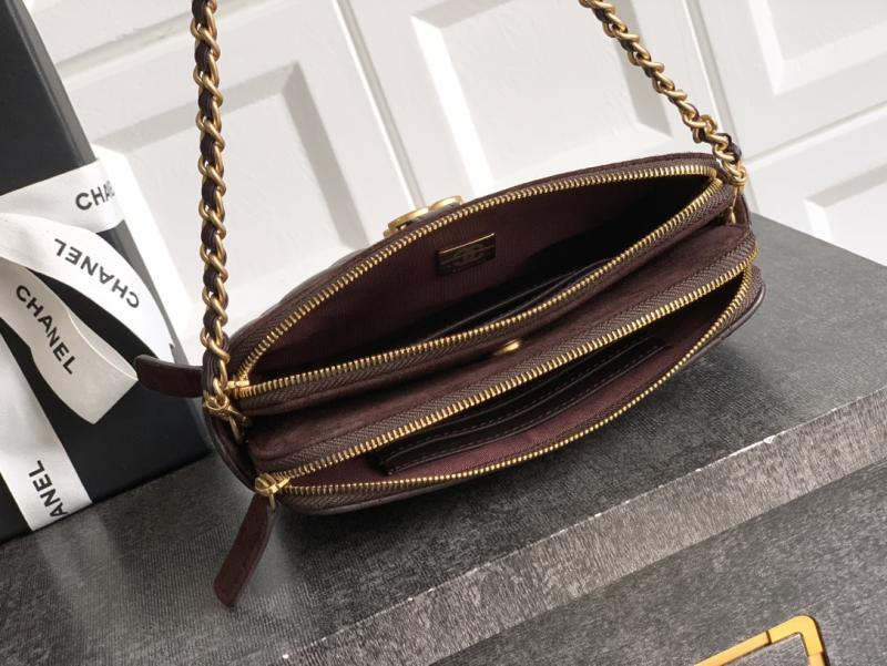Chanel Zipped Phone Holder with Chain Dark Brown AP4743