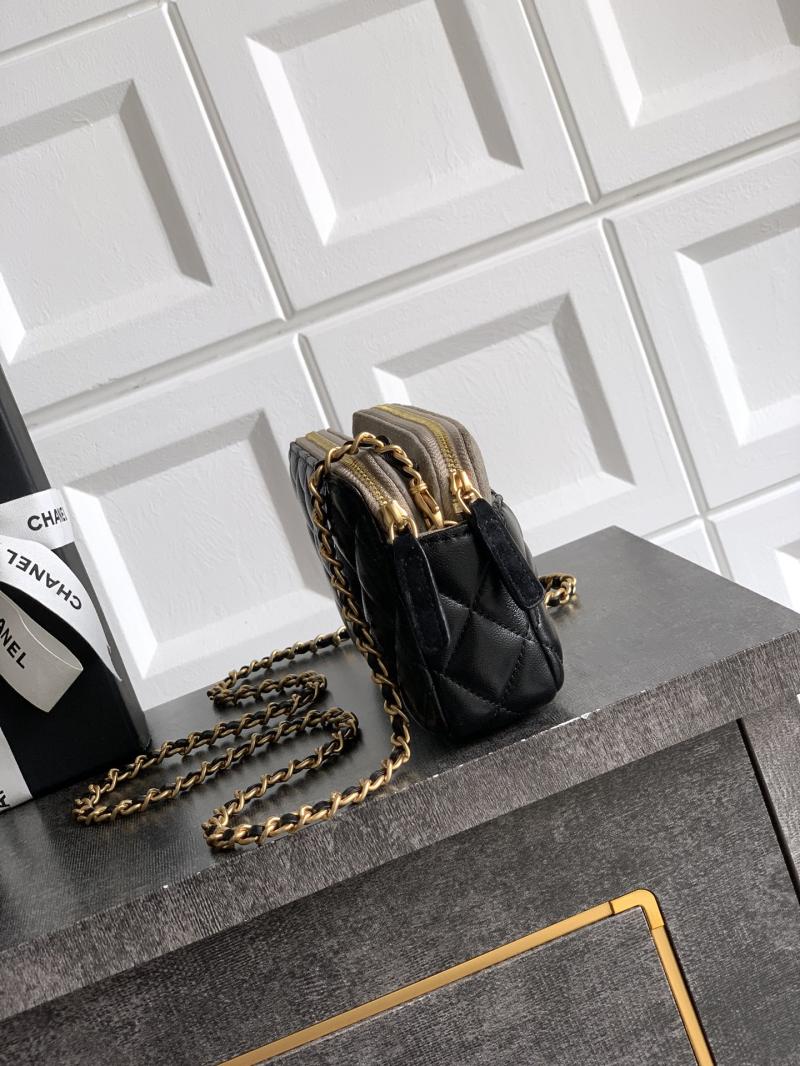 Chanel Zipped Phone Holder with Chain Grey AP4743