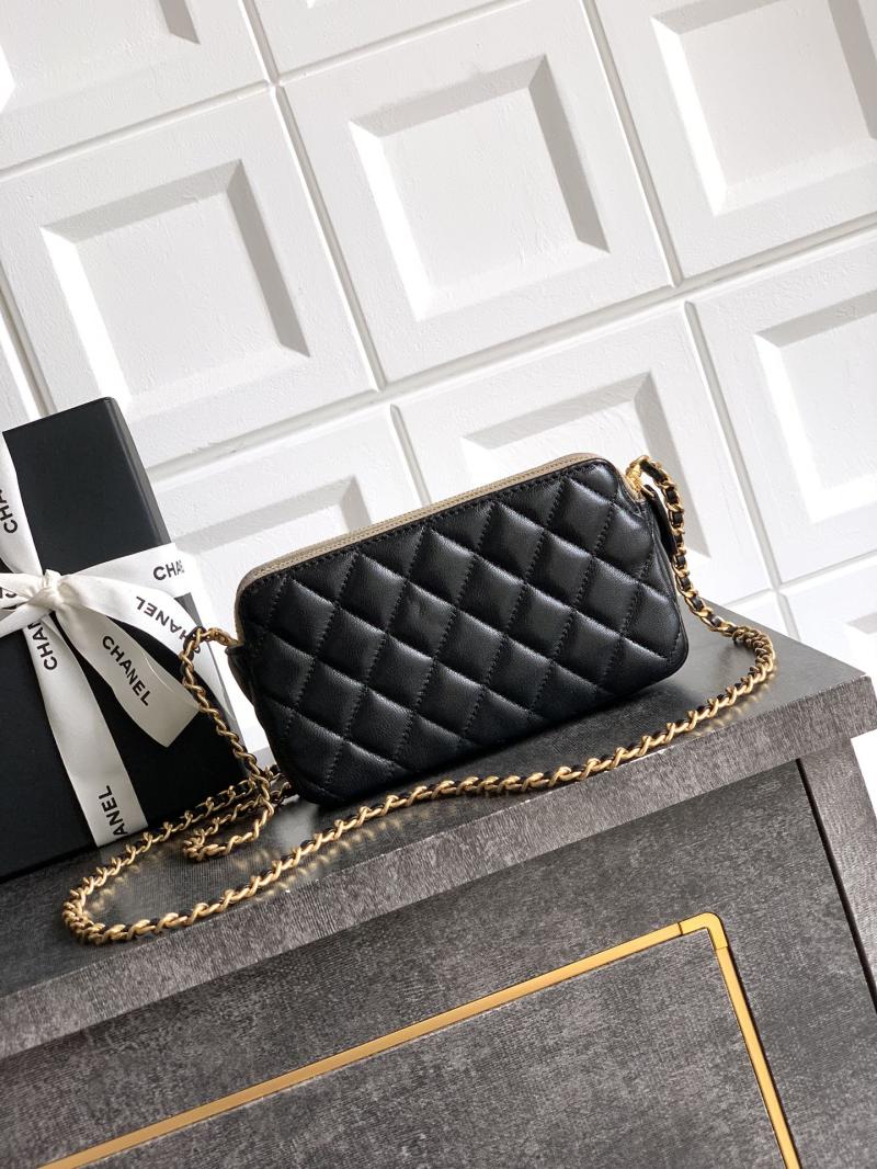 Chanel Zipped Phone Holder with Chain Grey AP4743