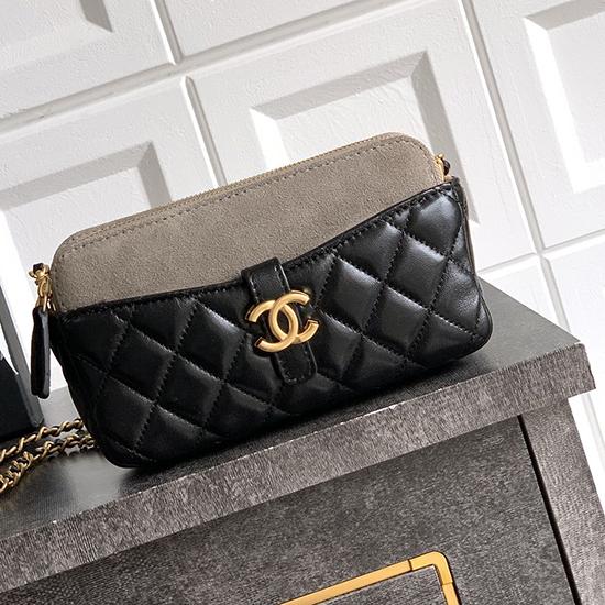 Chanel Zipped Phone Holder with Chain Grey AP4743