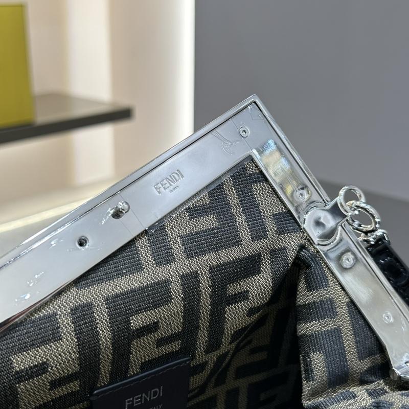 Fendi First Midi Patent Leather Bag Black F829