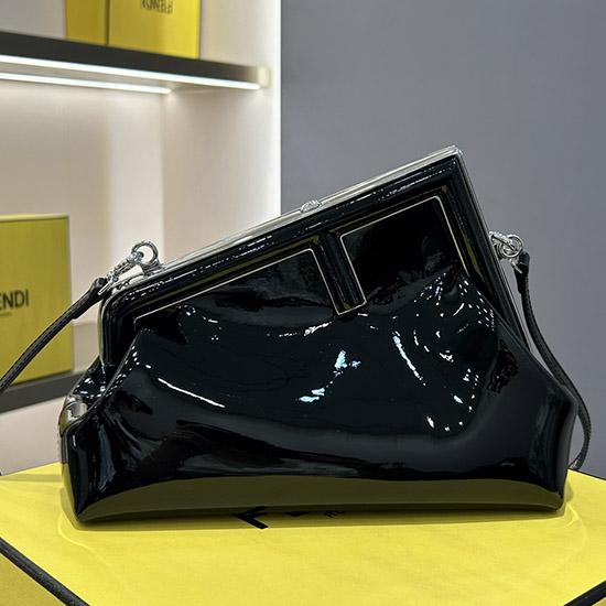 Fendi First Midi Patent Leather Bag Black F829