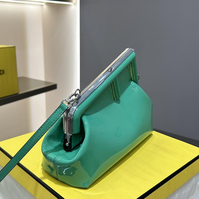 Fendi First Midi Patent Leather Bag Green F829