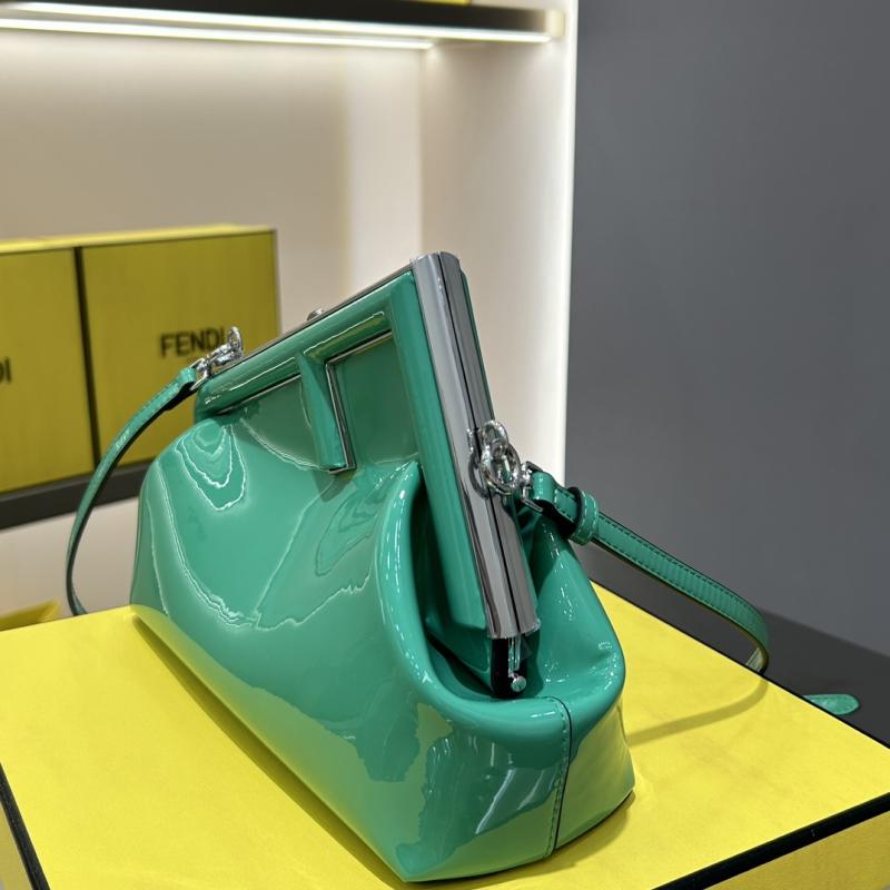 Fendi First Midi Patent Leather Bag Green F829