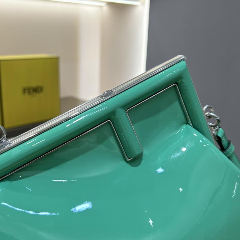 Fendi First Midi Patent Leather Bag Green F829