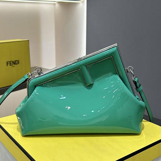 Fendi First Midi Patent Leather Bag Green F829
