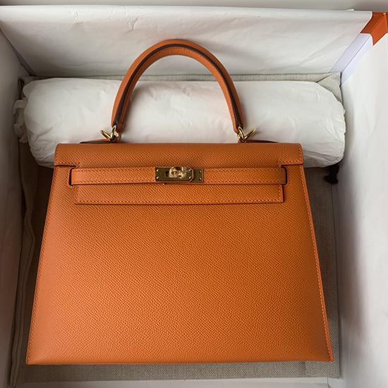 Hermes Epsom Leather Kelly Bag Orange HK25283