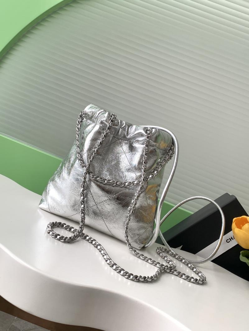 Mini Chanel 22 Handbag Silver AS3980