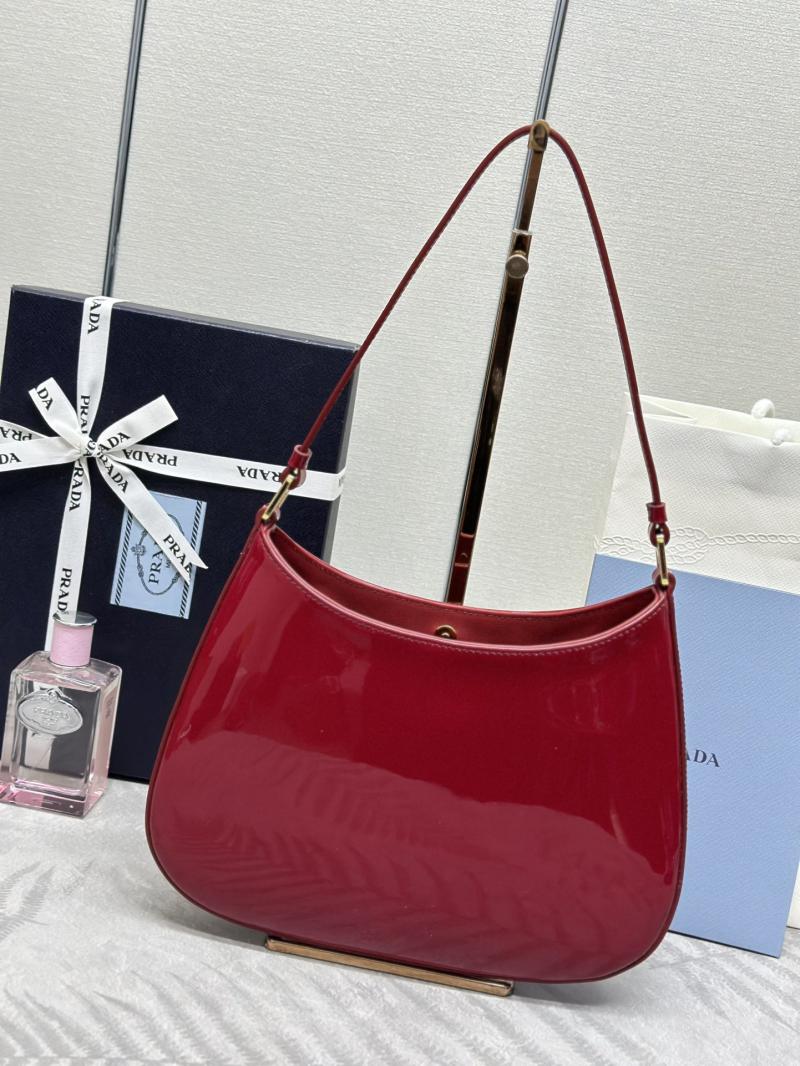 Prada Cleo Brushed Leather Shoulder Bag 1BC499 Red