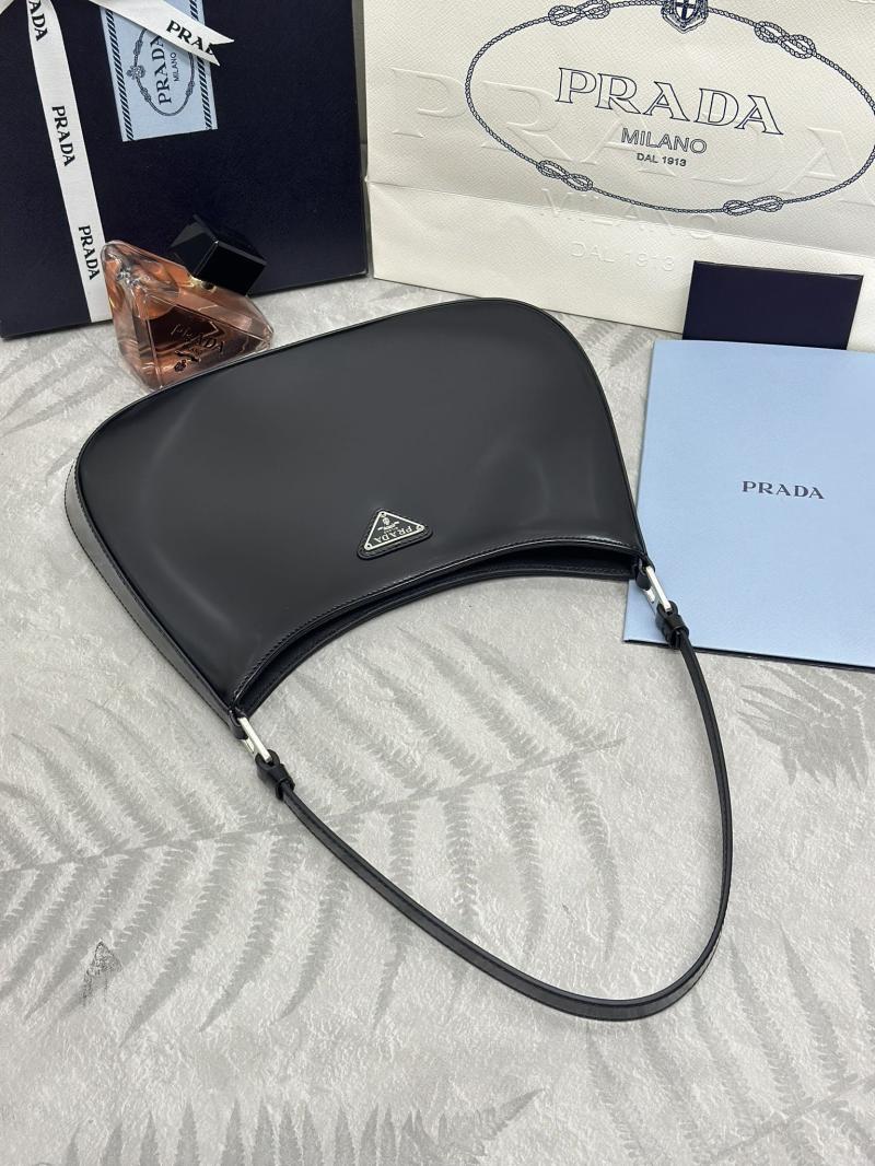 Prada Cleo Brushed Leather Shoulder Bag Black 1BC499
