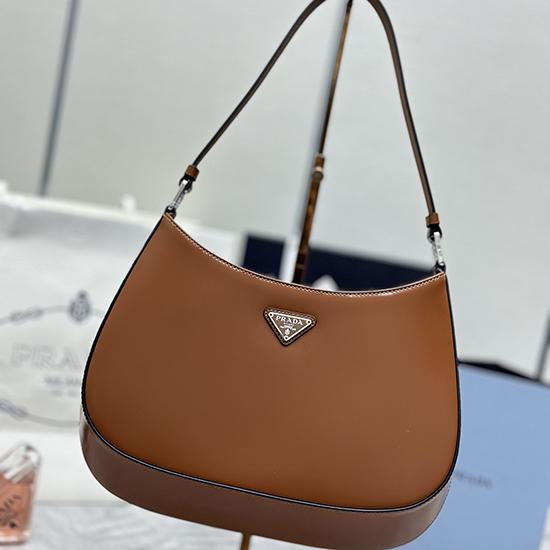 Prada Cleo Brushed Leather Shoulder Bag Brown 1BC499