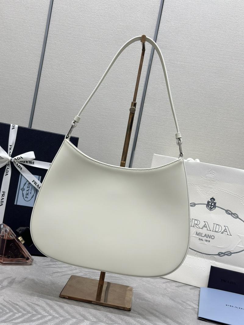 Prada Cleo Brushed Leather Shoulder Bag White 1BC499