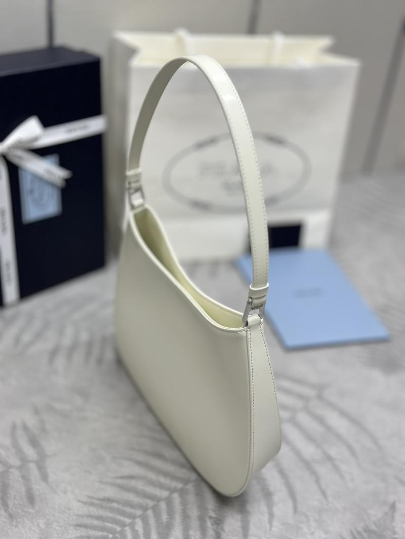Prada Cleo Brushed Leather Shoulder Bag White 1BC499