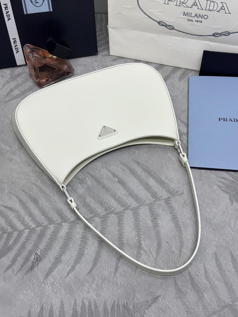 Prada Cleo Brushed Leather Shoulder Bag White 1BC499