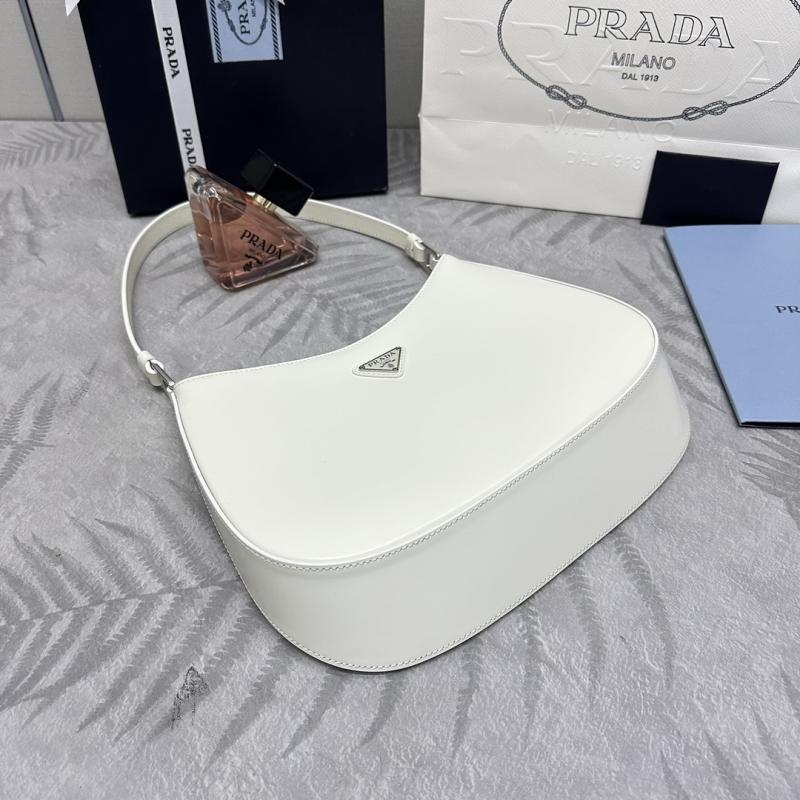 Prada Cleo Brushed Leather Shoulder Bag White 1BC499