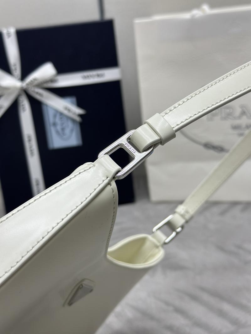 Prada Cleo Brushed Leather Shoulder Bag White 1BC499