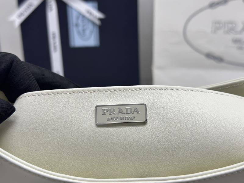 Prada Cleo Brushed Leather Shoulder Bag White 1BC499