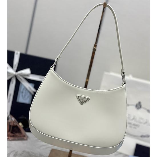 Prada Cleo Brushed Leather Shoulder Bag White 1BC499