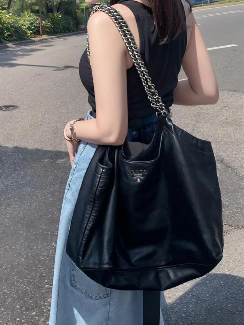 Prada Leather Shoulder Bag Black 1BA638