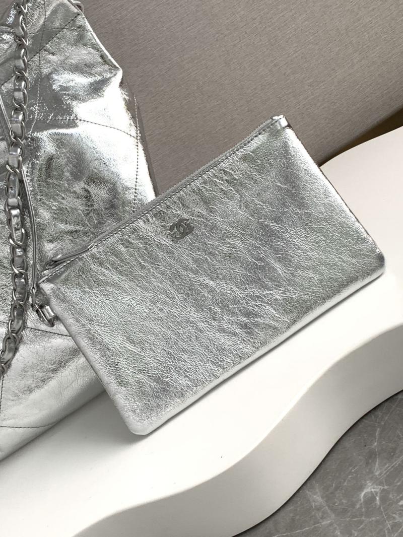 Small Chanel 22 Handbag Silver AS3260