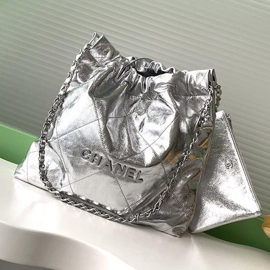 Small Chanel 22 Handbag Silver AS3260