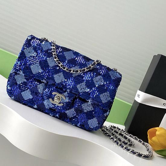 Small Chanel Sequins Flap Bag Blue AS4561