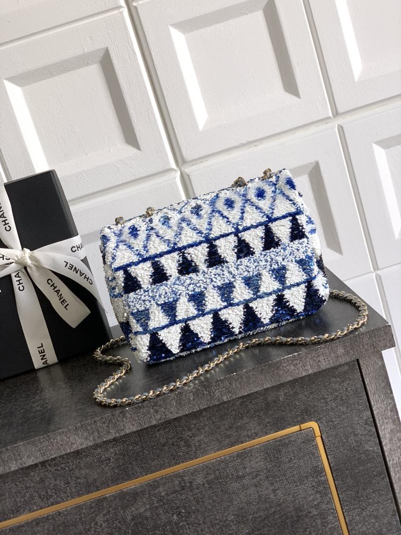 Small Chanel Sequins Flap Bag Blue AS70201