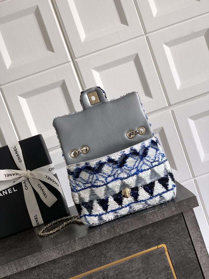 Small Chanel Sequins Flap Bag Blue AS70201