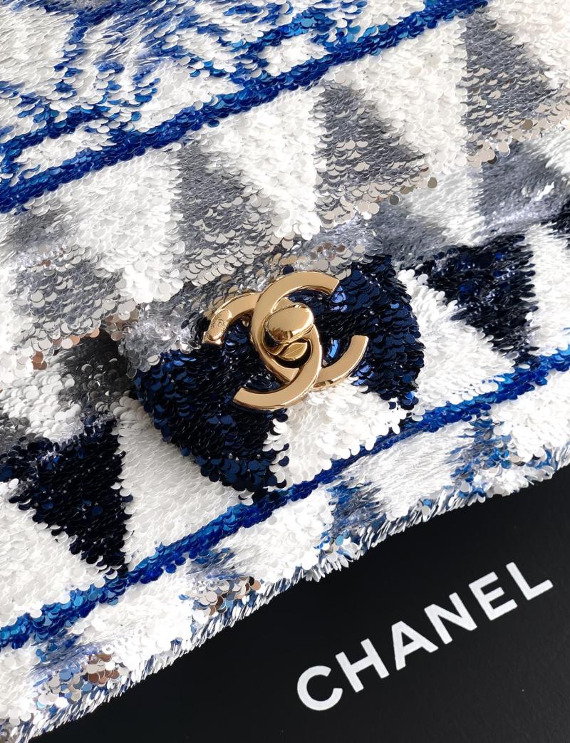 Small Chanel Sequins Flap Bag Blue AS70201