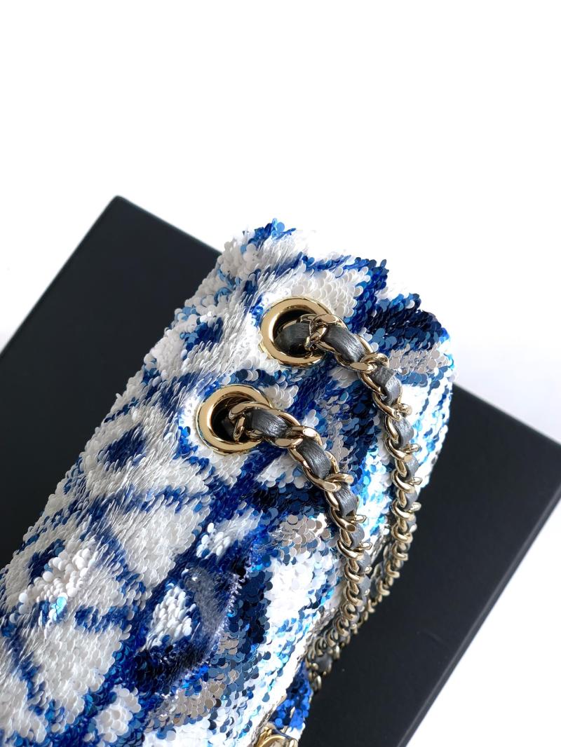 Small Chanel Sequins Flap Bag Blue AS70201