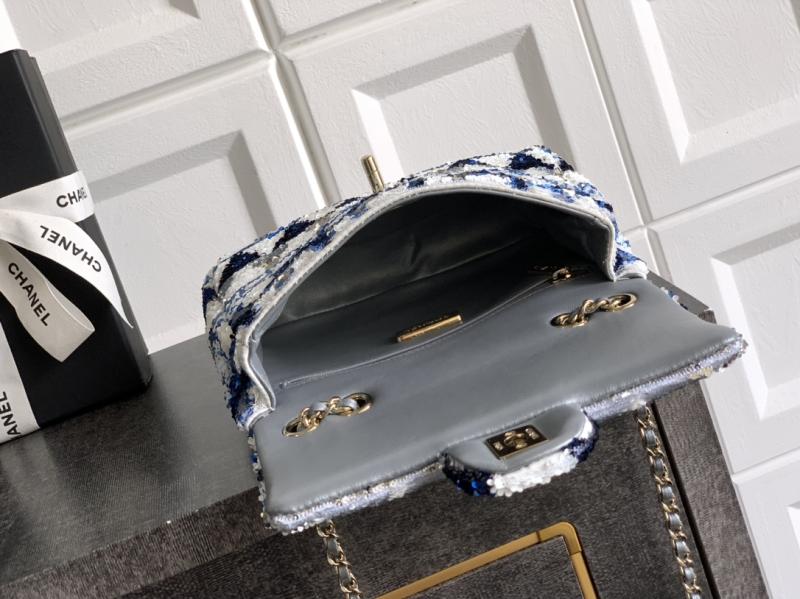 Small Chanel Sequins Flap Bag Blue AS70201