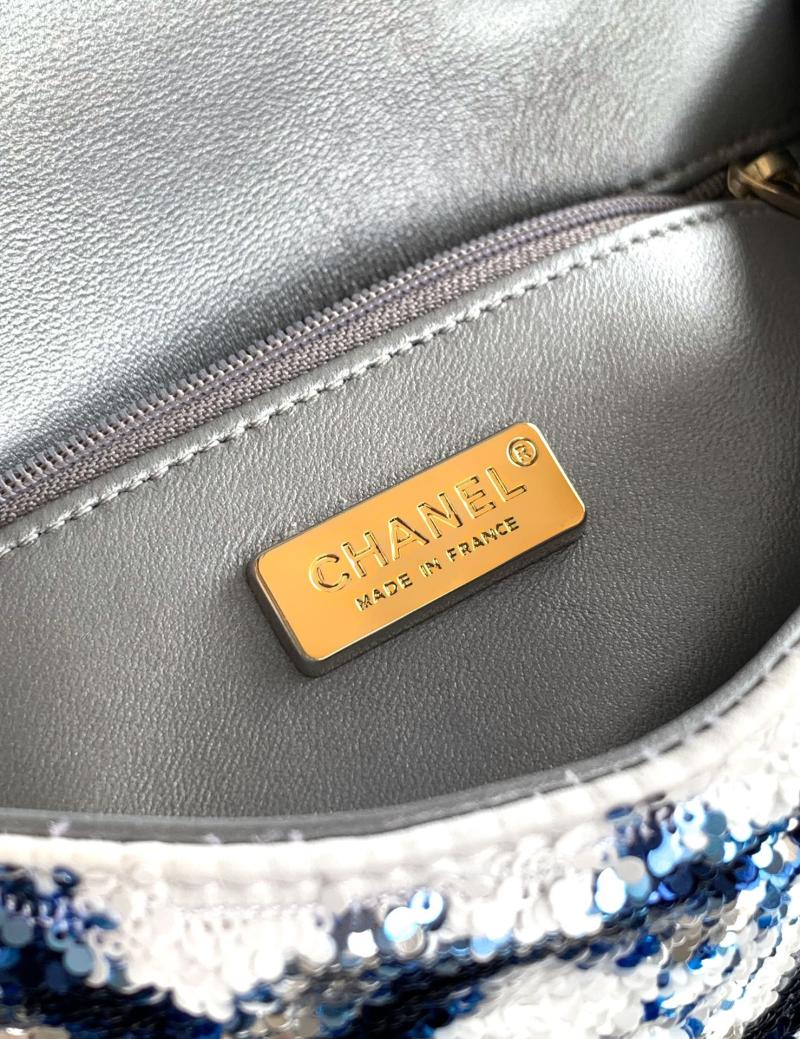 Small Chanel Sequins Flap Bag Blue AS70201