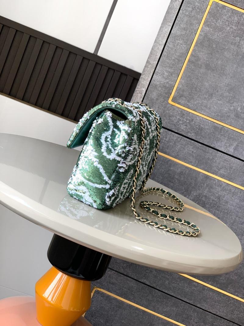 Small Chanel Sequins Flap Bag Green AS70201