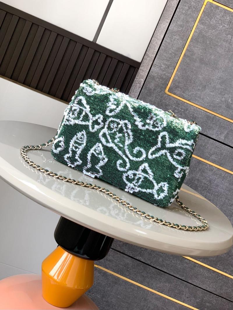Small Chanel Sequins Flap Bag Green AS70201