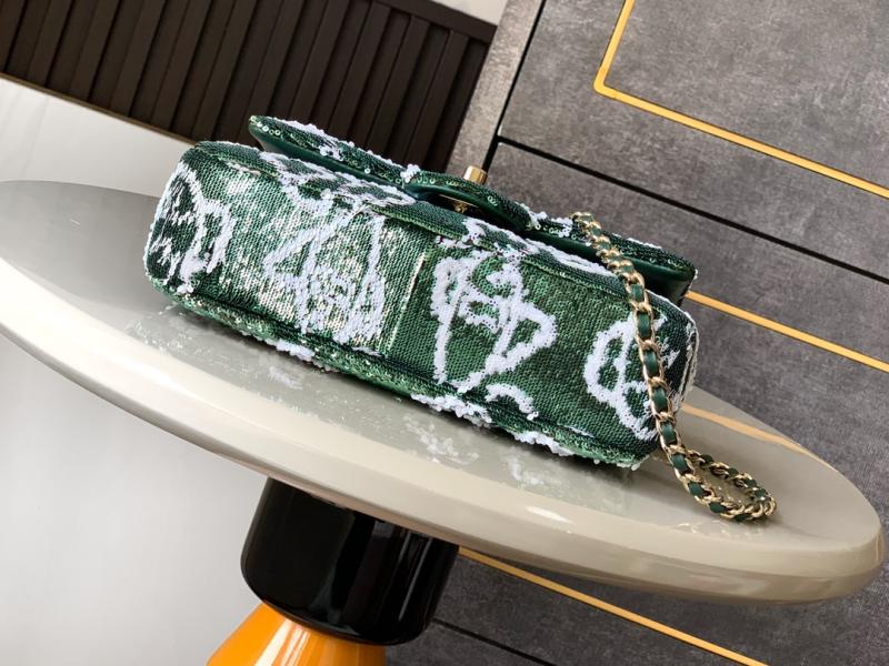 Small Chanel Sequins Flap Bag Green AS70201