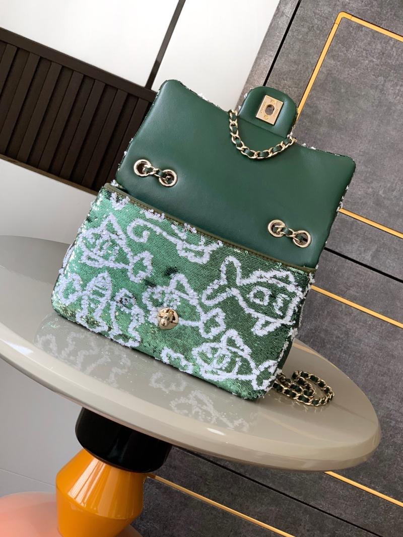 Small Chanel Sequins Flap Bag Green AS70201