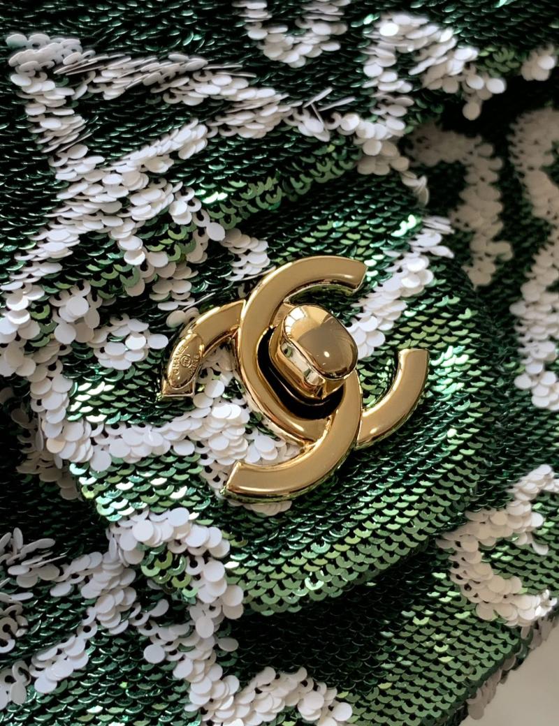 Small Chanel Sequins Flap Bag Green AS70201